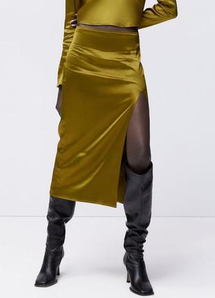 Сатиновая юбка с разрезом zara