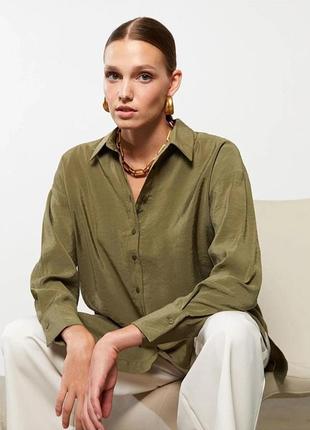 Блуза рубашка хаки лен шелк marc cain p. m-xl пог 52 см***6 фото