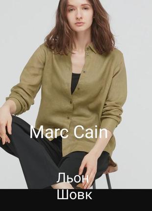 Блуза рубашка хаки лен шелк marc cain p. m-xl пог 52 см***3 фото
