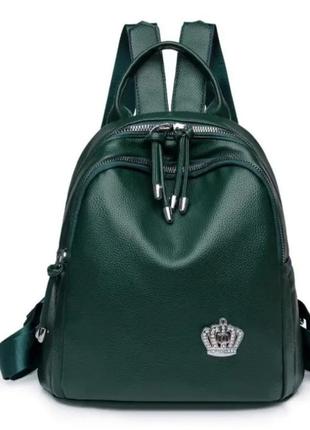 Красивий рюкзак жіночий високоякісна еко шкіра темно-зелений рюкзак жіночий з еко шкіри підлітковий для дівчини