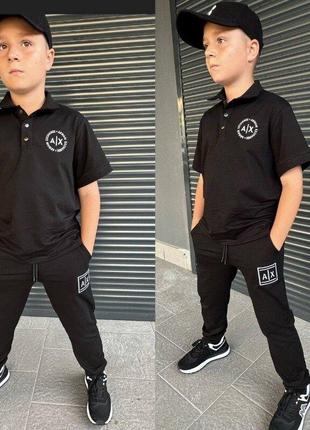 Дитячі комплекти хлопчик футболочка поло з вишивкою штани 146-164 см. детский костюм 09580 си1 фото