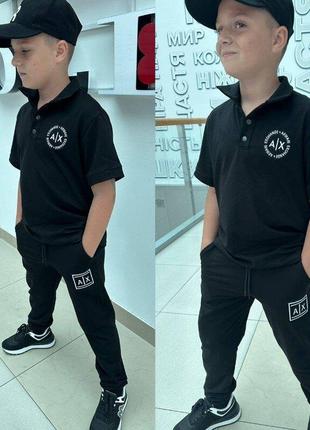 Дитячі комплекти хлопчик футболочка поло з вишивкою штани 146-164 см. детский костюм 09580 си3 фото