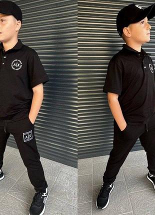Дитячі комплекти хлопчик футболочка поло з вишивкою штани 146-164 см. детский костюм 09580 си7 фото