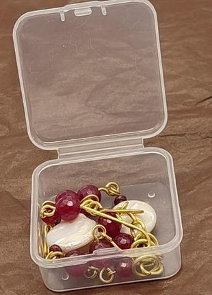 Комплект браслет і сережки з малинового турмаліну і річкових перлин-кеші "ягідка малинка". комплект з натурального каміння8 фото