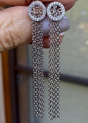 Новые брендовые стильные длинные серебряные серьги