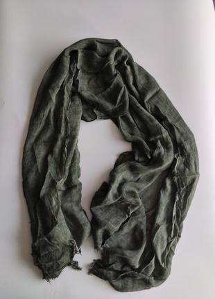 Тонкий шарф рiazza italia 190-75 зеленый хаки10 фото
