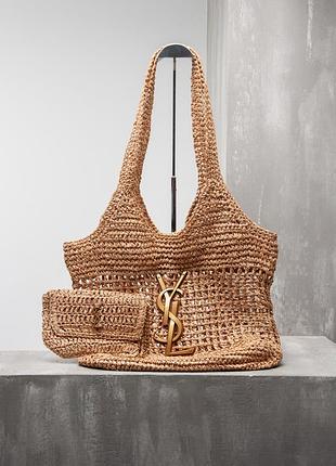 Сумка золоте лого 46см бежева солома 031385