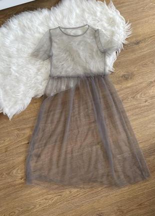 Сукня міді topshop із прозорого тюля сіра розмір s m