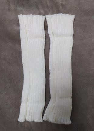 Митенки молочно-белые вязаные теплые перчатки без пальцев мытенки молочно-белое теплые...