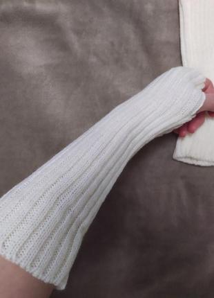 Митенки молочно-белые вязаные теплые перчатки без пальцев мытенки молочно-белое теплые...