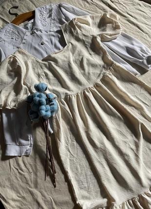 Ярусное молочное платье свободного фасона🐚