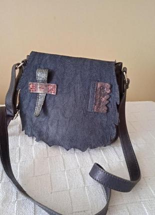 Сумка натуральна шкіра комбінована замшею італія