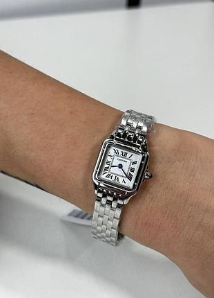 Часы женские квадратные маленькие серебристые cartier panther