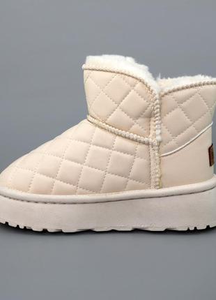 Зимние теплые молочные угги женские кожаные,угги бежевые на платформе с мехом,женская...