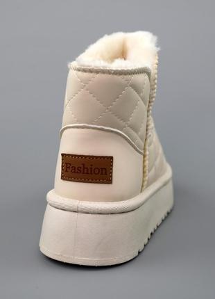 Зимние теплые молочные угги женские кожаные,угги бежевые на платформе с мехом,женская...