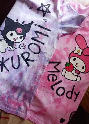 Парні кастом оверсайз футболки kuromi & my melody 🎀🖤
