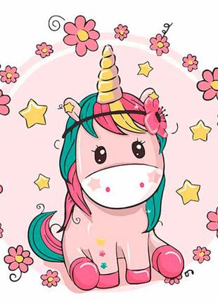 Картина по номерам "единорожка в цветах" 30*30 см авторская