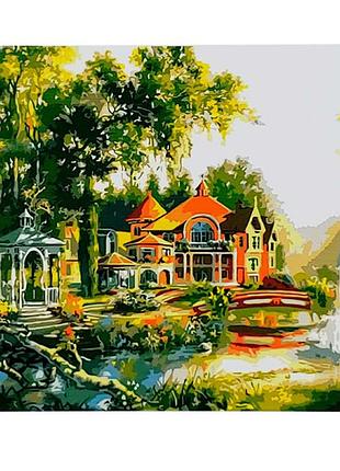 Набір для розпису по номерах альтанка біля помістя strateg розміром 40х50 см (gs040)
