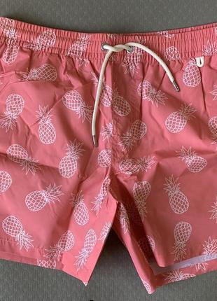 Чоловічі пляжні шорти, рожеві з ананасами, светло розовые мужские плавки, плавки в принт.