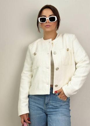Твідовий вкорочений жакет піджак на гудзиках прямого крою