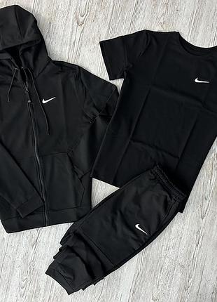 Мужской спортивный костюм nike черный кофта nike на молнии + спортивные штаны nike + футболка nike