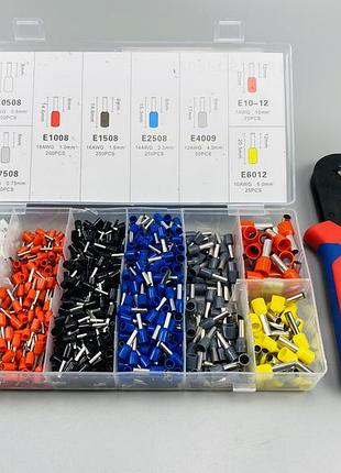 Набор наконечников для автопровода 1200шт (8 видов)+ обжимные щипцы 6 граней, набор обжимных инструментов