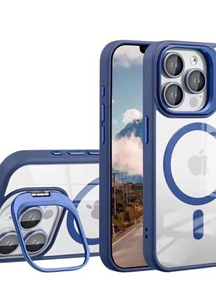 Чехол с подставкой magsafe tpu pc metal stand case apple iphone 15 pro max dark blue