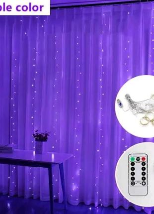 Гирлянда штора роса на usb 3m*2м 240led фиолетовая
