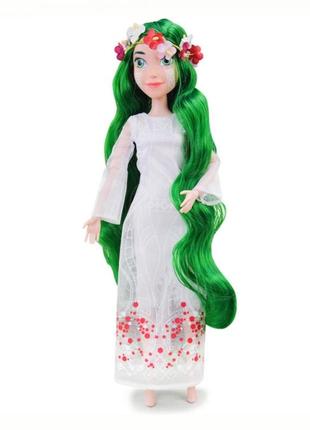 Коллекционная кукла лесная мавка с зелеными волосами в белом платье kids hits md2201, лесная песня, куховица поля леса, новинка топ хит для подарочной батареи2 фото