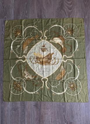 Шарф хустка hermès  paris vintage green silk scarf springs 1974