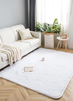 Коврик прикроватный с пушистым восром травка 90*200 см молочный