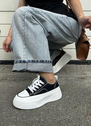 Кеди кросівки на платформі чорно- білі текстильні жіночі літо осінь