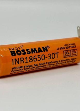 Акумулятор високострумовий bossman profi li-ion 3.7v 3000mah inr18650-30tu з контактами під пайку