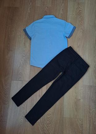 Нарядный набор для мальчика/чёрные джинсы/голубая рубашка с коротким рукавом для мальчика3 фото