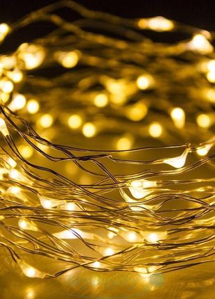 Гирлянда капля роса на батарейках 5 метров 50led теплый белый