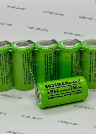 Акумулятор технический  ni-mh 1.2v 750mah  2/3aa bossman profi з контактами під пайку