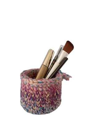 Кошик-органайзер ручної роботи з напівшерстяної пряжі та джуту, 8*6 см