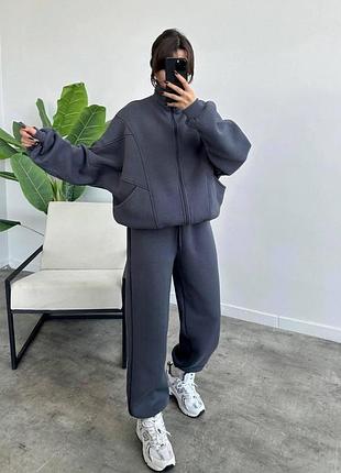 Жіночий теплий костюм на флісі кофта на блискавці і штани