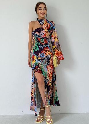 Сатінова сукня максіна одне плече від zara