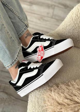 Женские кроссовки vans knu school black / white platform