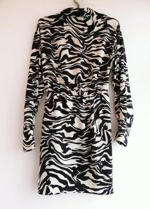Платье женское чёрное белое сатин зебра6 фото