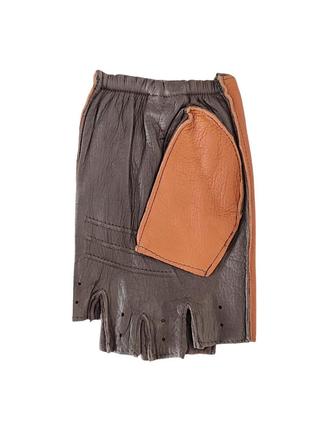 Мужские беспалые кожаные коньячные комбинированые перчатки из мягкой оленьей кожи pitas 5001