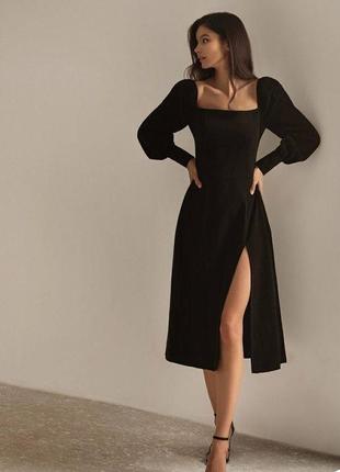 Изящное силуэтное платье с разрезом 🥂 миди платья платье3 фото