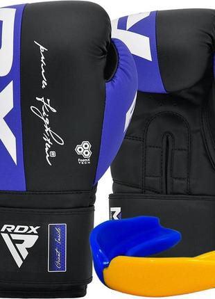 Боксерські рукавиці rdx f4 boxing sparring gloves hook&loop blue/black 16 унцій (капа у комплекті)