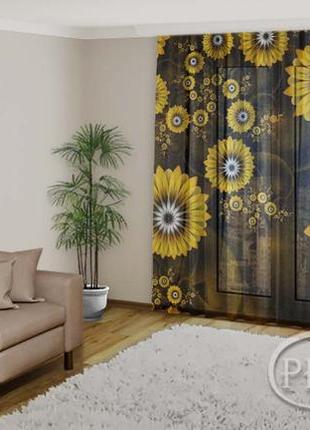 Фото тюль "желтые цветы на коричневом фоне" - любой размер! читаем описание!