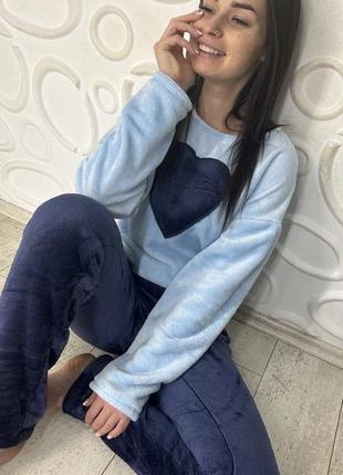 Жіночий теплий домашній махровий велюровий комплект піжама костюм двійка