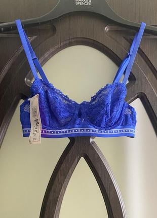 Розкішний, ажурний, бюстгальтер, в синьому кольорі, 13-14 років, дівчинку, від дорогого бренду: m&s 👌