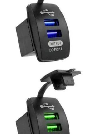 Гніздо usb подвійне врізне 5v 3,1 а з індикатором і кришкою