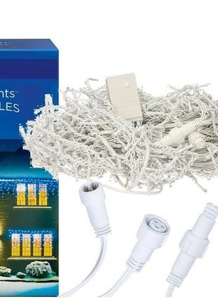 Новогодняя гирлянда бахрома 500 led, белый теплый свет 24 м, 22,5w супер цена eae