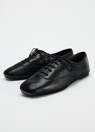 Кожаные туфли-дерби черные zara new